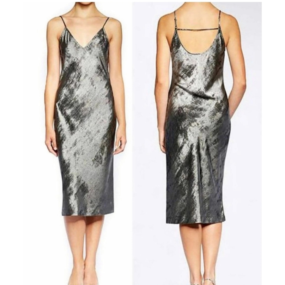 BROCHU WALKER Julep Slip Dress in Orbit Metallic Black Gray Small